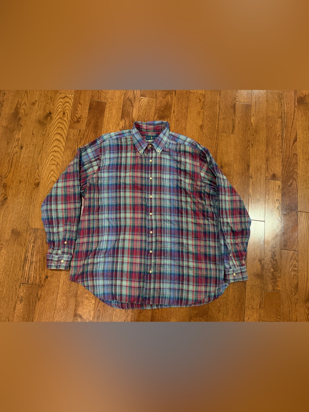 Polo Men's Classic Button-Down Plaid Shirt in Red and Blue